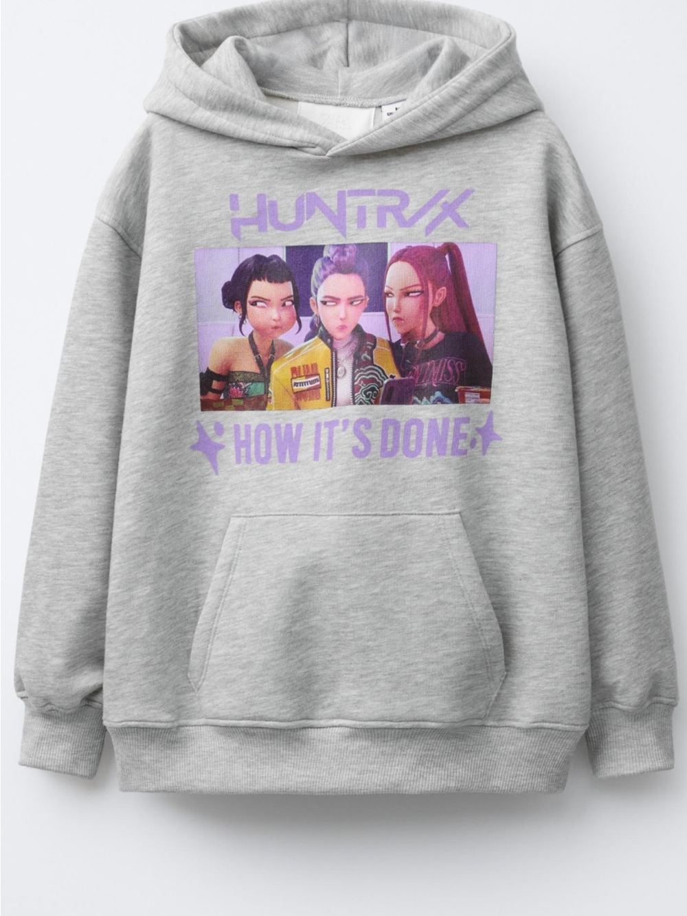 Zara Gray Pullover Hoodie with Purple Graphic